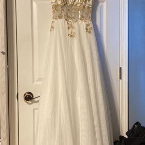 Elegant White and Gold Evening Gown